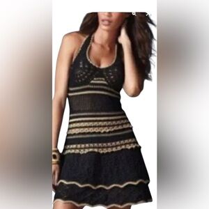 VTG Y2K Victoria's Secret Moda International Crochet Ruffle Halter Dress Size S